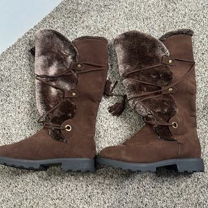 JF brown suede faux fur lace up boots size 7